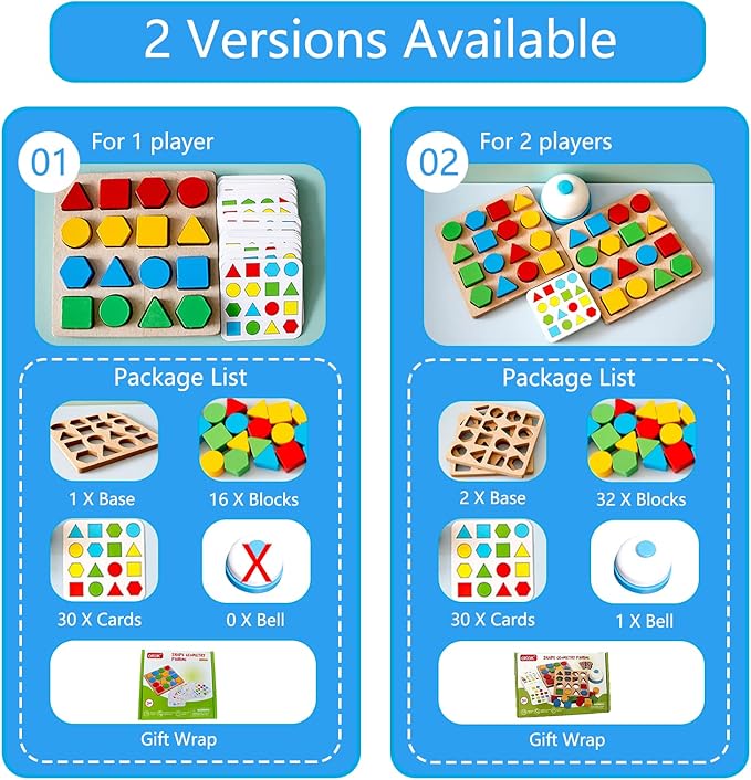 Shape Matching Game Color Sensory Educational Toy, Geometric Shape Quick Matching Board Game Montessori Learning Toys for Toddlers Kids Boys Girls (for 2 Players)