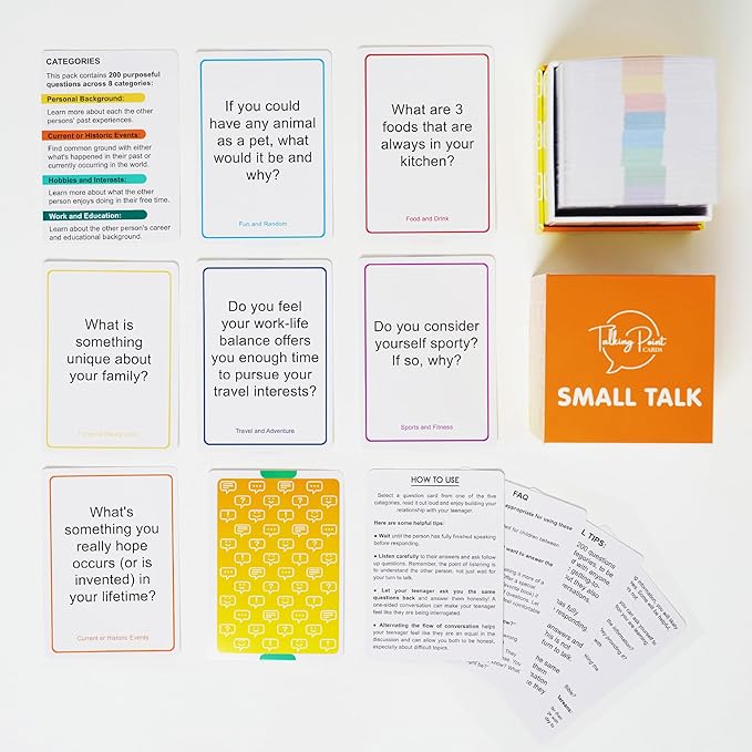200 Ice Breaker Conversation Cards - Conversation Starters Friendly Small Talk Icebreakers for Friends, Coworkers, Family, Dates, & Acquaintances - Fun for Parties, Road Trips, Vacation Game Night