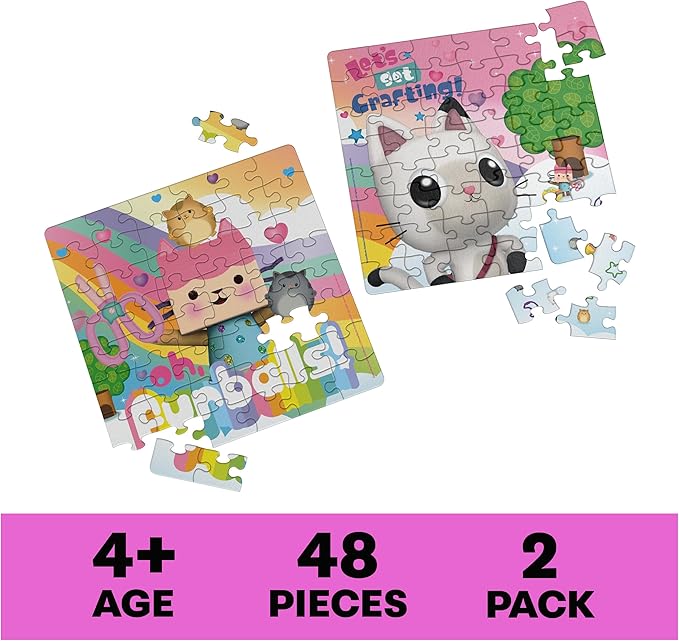 Spin Master Games Gabby’s Dollhouse, 2-Puzzle Pack 48-Piece Jigsaw Puzzles in Character Storage Tubes Gabby’s Dollhouse Toys Kids Puzzles, for Preschoolers Ages 4 and up