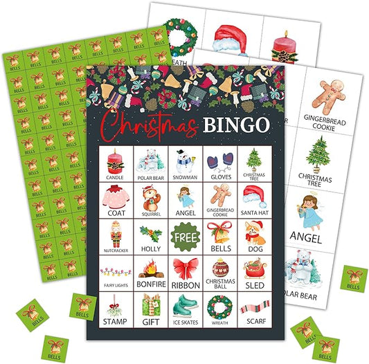 Christmas Bingo Party Games with 24 Players, Birthday Party Games Card, Family Activities Bingo Cards for Women Men Family Birthday Party Supplies, Party Favors Gifts for Friends - FS176