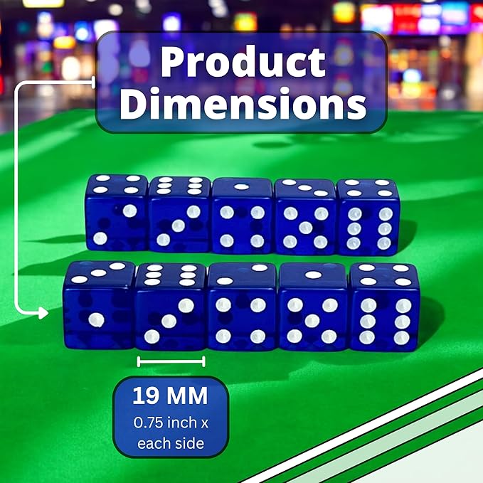 Luck Lab 10 Piece 19 mm Dice Pack - Acrylic and Translucent D6 Dice, Square w/Rounded Edge for Casino, Craps, RPG MTG DND Dice Table Games and Board Games (Blue)
