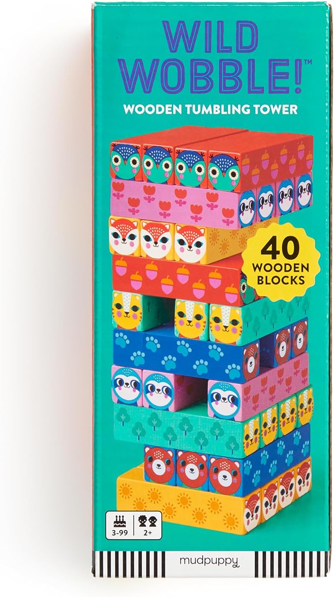 Mudpuppy Wild Wobble! – Colorful Wooden Tumbling Tower Game, 4 Across, Great for Small Hands, Ages 3+