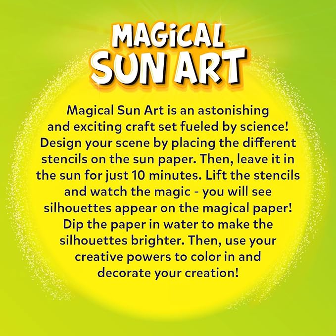 Skillmatics Sun Paper Art Kit - Mess-Free DIY STEM Craft Kit for Kids, Design with Stencils, Create with Sunlight, Color with Markers, Indoor, Outdoor Play, Gifts for Ages 4, 5, 6, 7, 8, 9, 10, 11, 12
