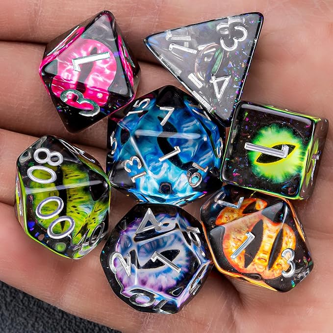 DND Resin Eyes Dice Set, Red D&D Polyhedral Dice for Dungeons and Dragons RPG, MTG Role Playing Games D and D Dice 7pc D20 D12 D10 D8 D6 D4