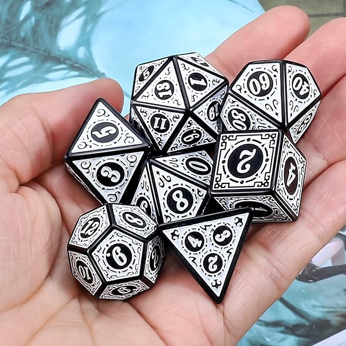 CiaraQ DND Polyhedral Dice Set for Dungeons and Dragons RPG MTG Role Playing Table Games-with 1 Dice Pouch (White Engraved Dice)