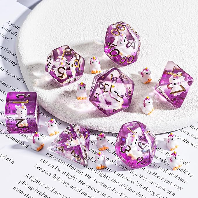 Resin Unicorn D&D Dice Set, Polyhedral Dice for Dungeons and Dragons, DND RPG, MTG, 7PCS(D20, D12, D10, D8, D6, D4)