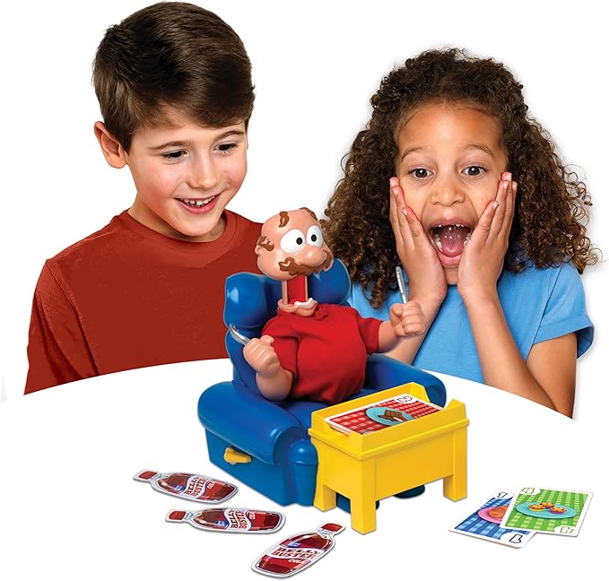 Gassy Gus, The interactive gut-busting game that's a hoot when you toot! Feed Gus gassy foods, but watch out for the big blast of gas! Packed with hilarious sounds, it's Ideal for 2-4 players ages 4+