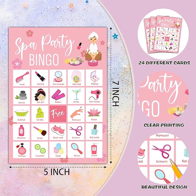 Spa Bingo Cards, Beauty Themed Bingo Games for 24 Players, Spa Games for Family Friends Large Group Activities, Sleepover Party Favors Supplies Decorations(23)