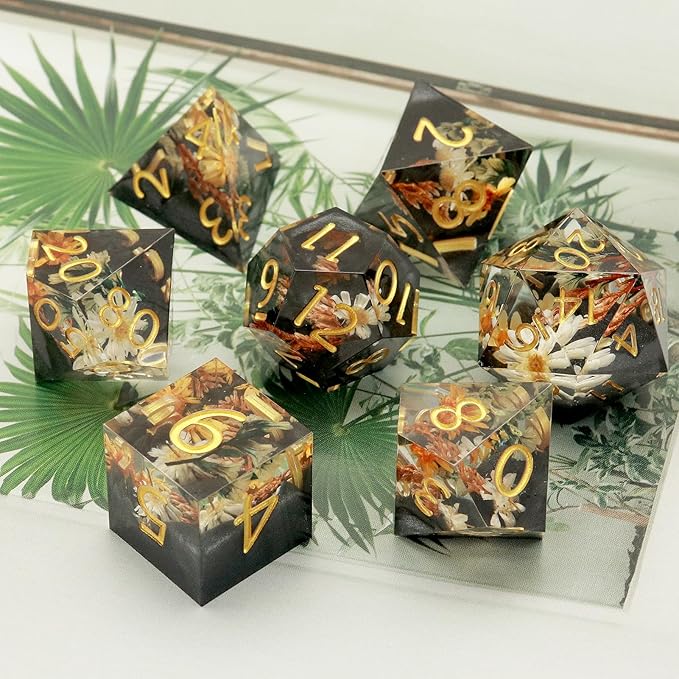Haxtec DND Dice Set Sharp Edge Resin Dice Set with Dice Case, Flower D and D Dice, Polyhedral D&D Dice for Dungeons and Dragons TTRPGs DND Gift