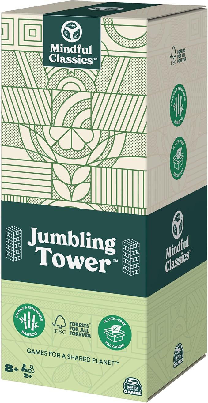 Jumbling Tower Sustainable Wooden Blocks Tumbling Toppling Bamboo Wood Party Stacking Game, for Adults and Kids Ages 8 and up