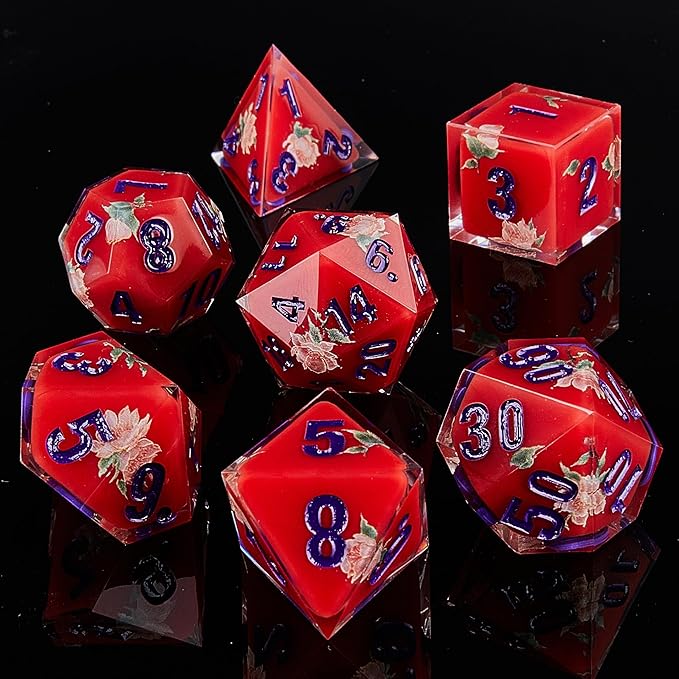 DND Dice Set Polyhedral, IDTQ Dungeons and Dragons Purple Dice Set RPG MTG Table Games 7-Die Resin Sharp with Acrylic Starlight Accent Box (Rose-Red)