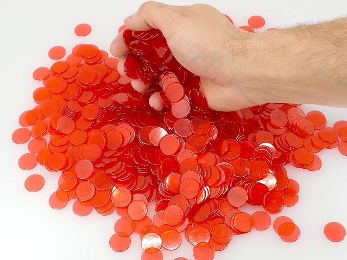 Regal Bingo Plastic Bingo Chips 1000 Pcs - Clear Transparent Counters Game Chips Set for Board Game - Fun Family Bingo Night - 3/4 Inch Red Color