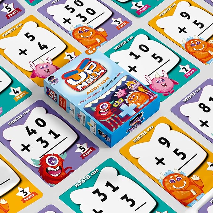 YUKA Champs UPMATH Addition Monster Theme 3 Levels Easy Medium and Hard Maths Flash Card Educational Brain Game Pre-School Children 6+ Years (Addition Card)