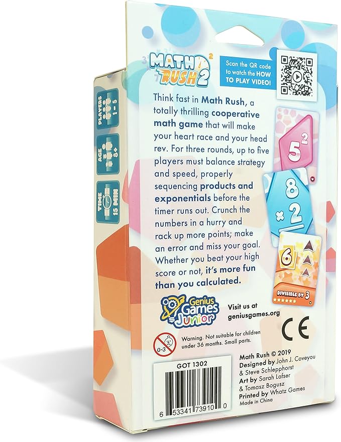 Genius Games Math Rush 2: Multiplication & Exponents - A Cooperative Time-Based Educational Math Flash Card Game for Kids, Students, and Families | STEM Game to Master Mental Math Skills