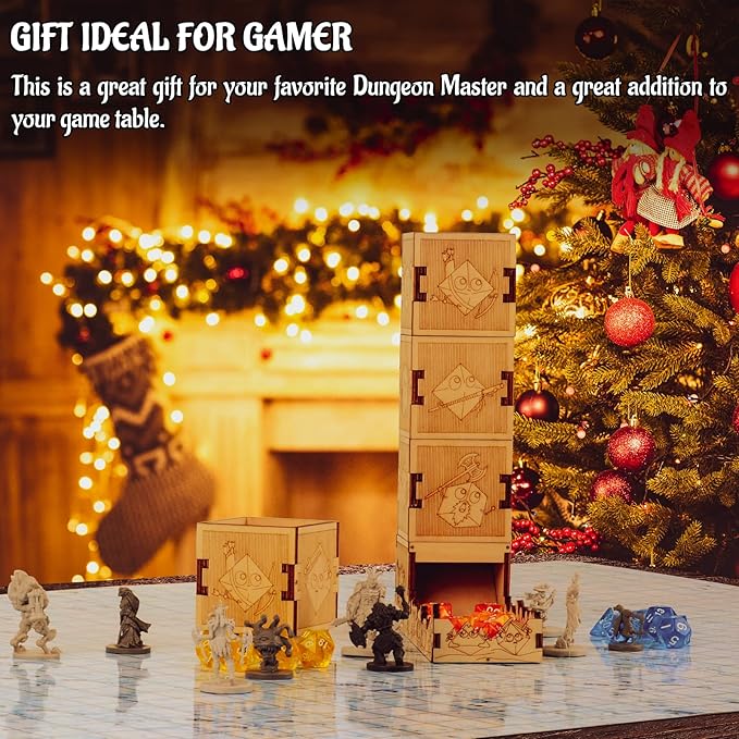 DND Modular Dice Tower Wood Laser Etched 12 Cute Classes Dice Roller Perfect for Board Game and Tabletop RPG (Modular)