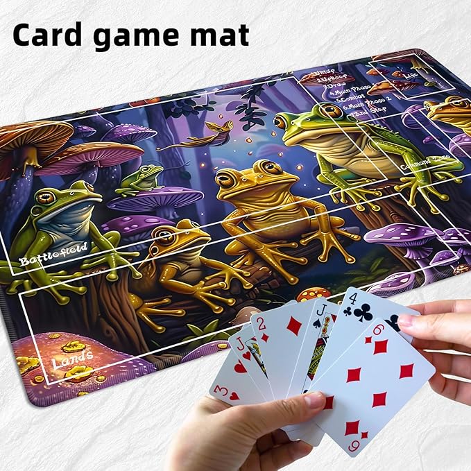 for MTG Playmat with Zones Storage Bag, for TCG Playmat and Playing Card Mat for Magic Board Games, Frog Non-Slip Stitched Edges Game Mat, Rollable Foldable Card Playmats