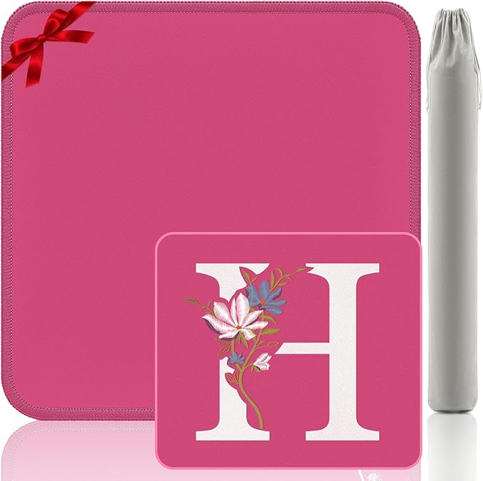 Mahjong Mat | Neoprene Anti-Slip Noise Reduction, Simple Design & Embroidery | 32.4x32.4 Inch Pink | Perfect for Mahjong, Board Games & Tile Games | Elegant Gift(Custom H Letter)