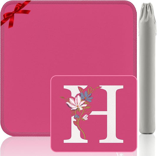 Mahjong Mat | Neoprene Anti-Slip Noise Reduction, Simple Design & Embroidery | 32.4x32.4 Inch Pink | Perfect for Mahjong, Board Games & Tile Games | Elegant Gift(Custom H Letter)