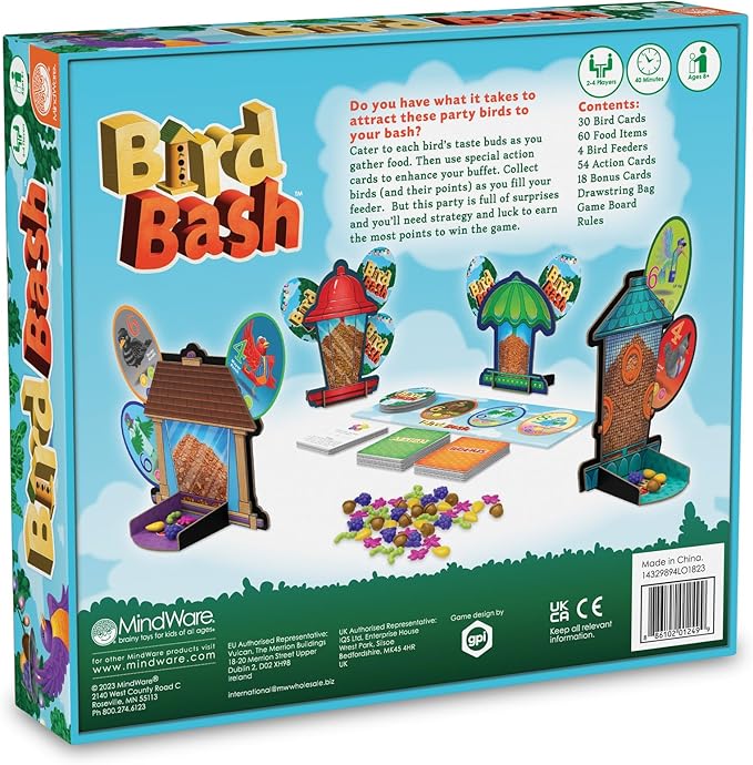 MindWare Bird Bash Family Board Game for 2-4 Players - Easy to Learn and Play in 40 Minutes - Earn Points with Action Cards - Fun Kid Board Games for Ages 8 and Up