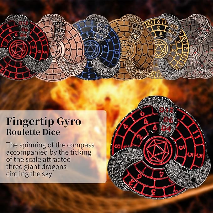 7-in-1 Fingertip Gyro Roulette DND Dice,Cool Spinning Games Fingertip Gyro, Metal Dice Set with Gift Box for Roleplaying Games Dungeons and Dragons RPG MTG Table Games