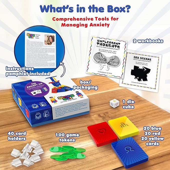 StrongSuit Anxiety Kit: Anxiety Relief Items for Kids, Coping Skills Game, and Workbook | Comprehensive Therapy Games Bundle for Therapists, Counselors, Teachers, and Parents