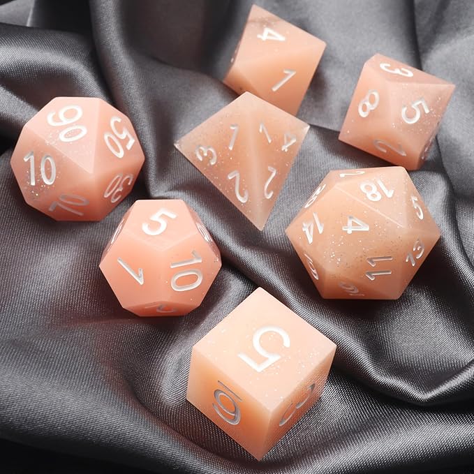 Haxtec Sharp Edge Dice Pink DND Dice Set Resin Dice with Dice Case Glitter Polyhedral D&D Dice for TTRPGs Dungeons and Dragons DND Gift-Pink Silver Glitter 16mm