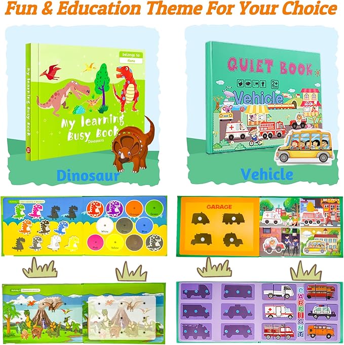 2023 New Toddlers Busy Book: Montessori Quiet Book Travel Games Puzzle Board Books for Kids Gifts, Develop Early Learning & Cognitive Skills - Dinosaur Theme.