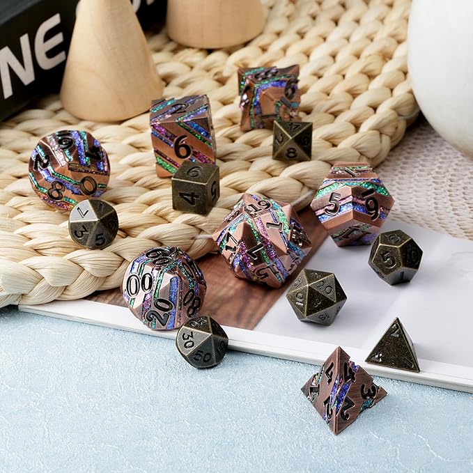 Mini D&D Dice Metal,DNDND 10mm Metallic D&D Dice Set with Gorgeous Gift Dice Box for Dungeons and Dragon DND Game (Brass)