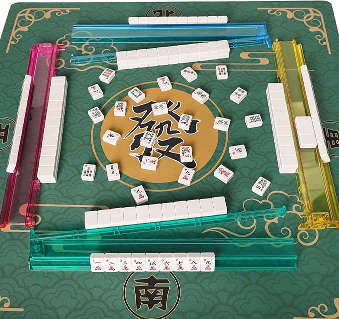 ZGME Mahjong Mat, Anti Slip & Noise Reduction Table Cover for Mahjong, Dominoes, Poker, Card, Tile and Board Games, Rubber Game Mat with Carrying Bag and 3 Dice (Green, 31.5 x31.5 Inches)