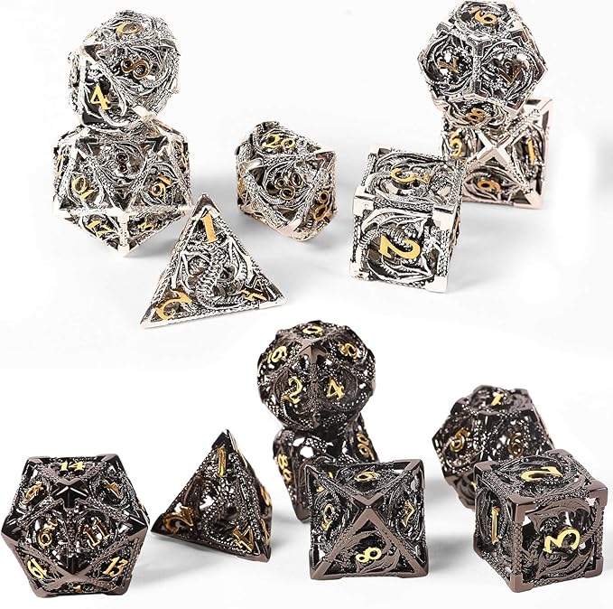 AncientDeer DND Dice Set 7 Pieces D&D Pure Copper Hollow Polyhedral DND Dice W/Gift Box & Dice Bag for DND RPG Explorers Savage World and Table DND Dungeons and Dragons Role Playing