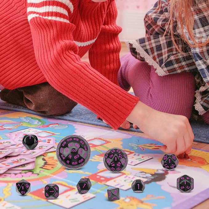 Coyeekn DND Dice 15 Pieces Polyhedral Dice D3-D100 with Dice Bag for Role Playing Table Games (Black & Purple)