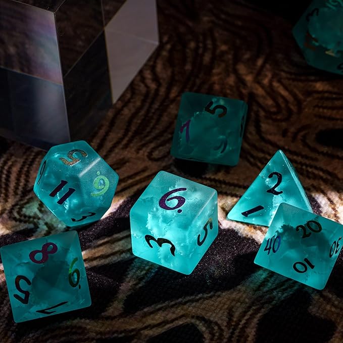 UDIXI Cyan Glass DND Dice Set, 7PCS Cracked Glass Dice for Dungeons and Dragons Tabletop Games