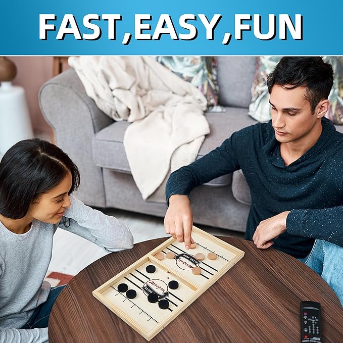 Fast Sling Puck Game - Fast Action Foosball Table Super Winner Wooden Air Hockey Board Game - Desktop Battle Slingshot Game - Fun for Family Game or Party with Friends