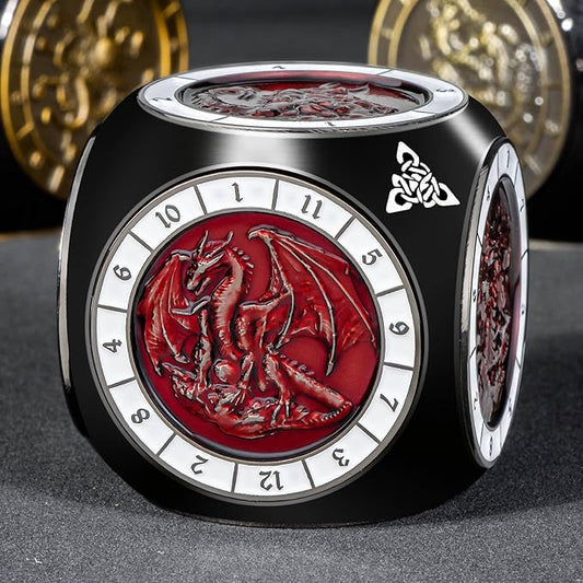 7 in 1 Spinner DND Dice Set, Metal D and D Dragon Dice with Gift Box, Role Playing Dice, Black Red