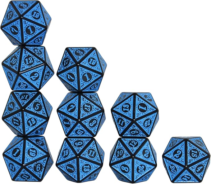 SmartDealsPro 10-Pack Retro 26mm Large 20 Sided Dice D20 Polyhedral Dice for DND RPG MTG Table Game(Retro Blue)