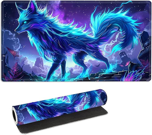 for MTG Playmat with Storage Bags, Card Playmat for TCG Card Playing Game,Rollable & Foldable for PTCG and Board Game Mat for Cards,Non-Slip Glowing Fox Desk Mat for Home Office