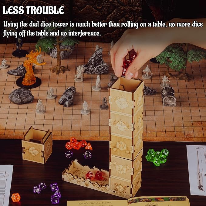 DND Modular Dice Tower Wood Laser Etched 12 Cute Classes Dice Roller Perfect for Board Game and Tabletop RPG (Modular)