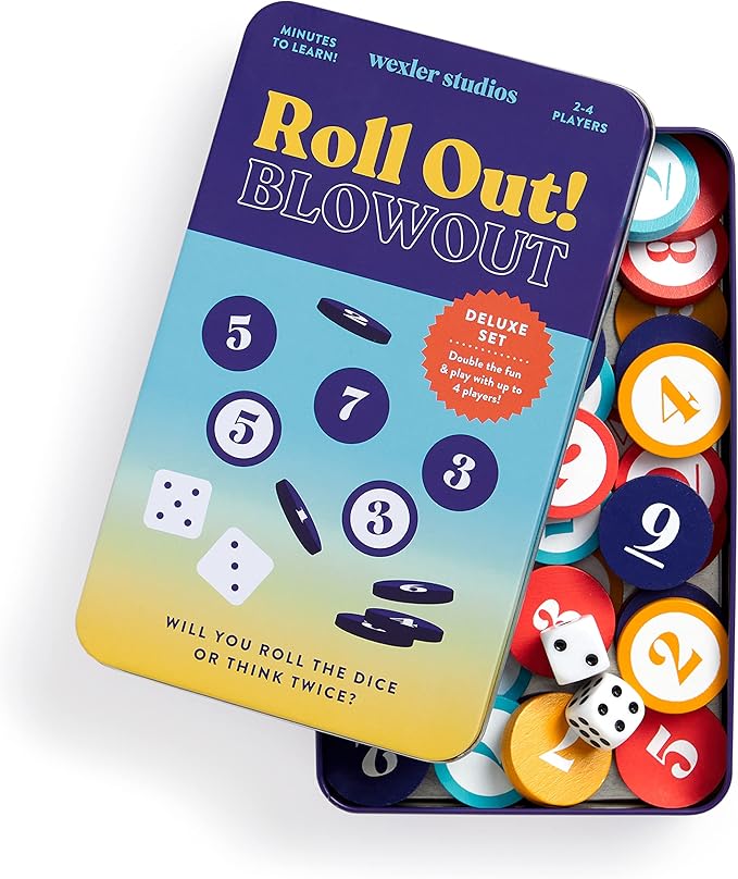 Galison Wexler Studios Roll Out! Blowout – Fun Dice and Checker Game for Adults and Kids Perfect for Travel and Family Game Night, 2-4 Players