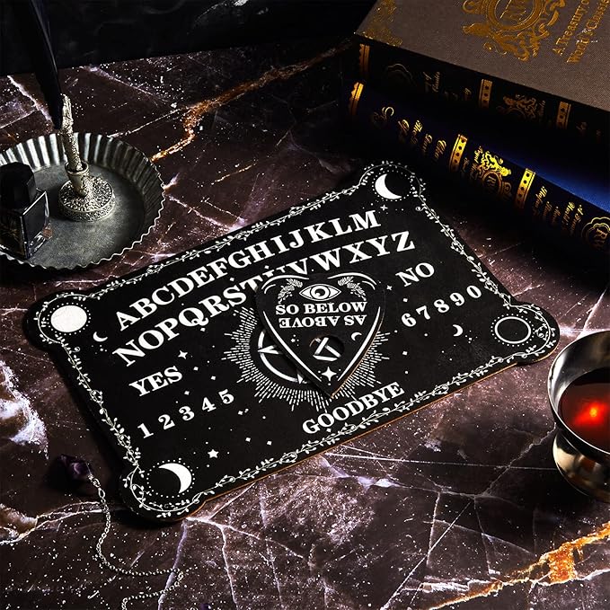 Pendulum Dowsing Divination Board Set Black Wooden Talking Board with Planchette Accessories for Teens Adults Birthday Party and Family Gatherings Games Supplies (Pentagram Style)