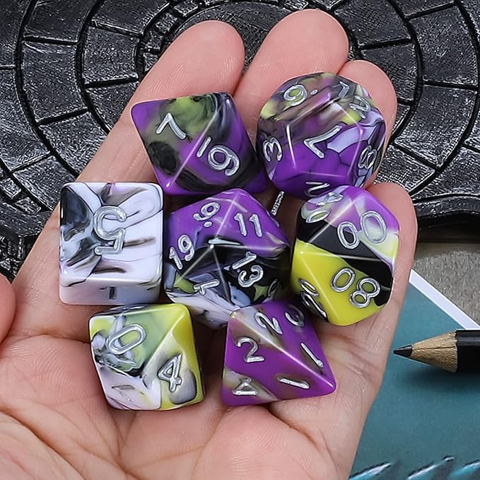 CiaraQ DND Polyhedral Dice Set for Dungeons and Dragons RPG MTG Role Playing Table Games-with 1 Dice Pouch (Purple+Yellow+Black+White)