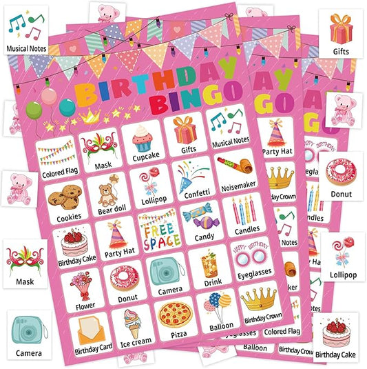 Birthday Bingo Game for Boys Girls Adults, 24 Players Birthday Bingo Cards Birthday Party Supplies Fun Birthday Party Bingo Game for School Classroom Family Birthday Holiday Party Activities