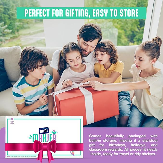 Mahjong for Kids, Beginners & Families | American Mahjong Starter Set, Learn to Play with Tiles, Racks Game Board, & Guide - Educational STEM Gift for Ages 6+