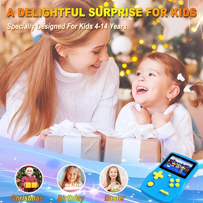 32 Bit Handheld Games for Kids,3.0'' IPS Screen and Built in 139 Video Games,Rechargeable Portable Electronic Gaming System Toys for Ages 4-14,Boys Girls Xmas Birthday Gift (Blue)
