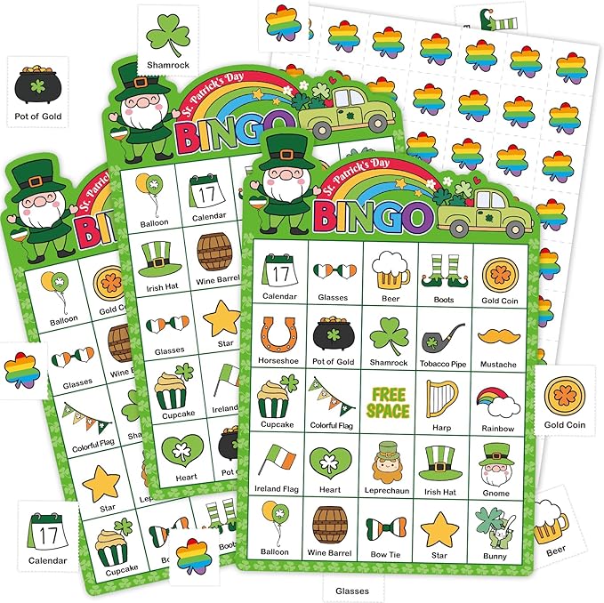 Fancy Land St. Patrick's Day Bingo Game for Adults Irish Shamrock Bingo Cards for School Classroom Party Favors Decorations Family Activities Supplies 24 Players
