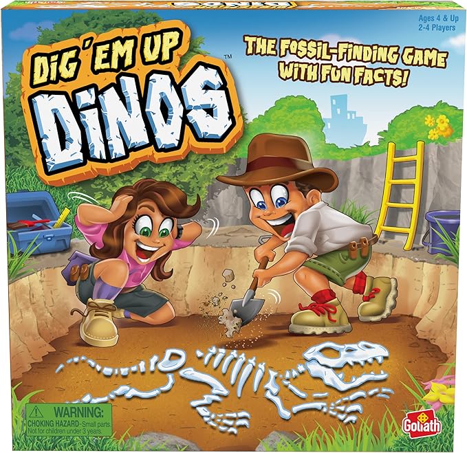 Goliath Dig 'Em Up Dinos - Fossil-Finding, Dino-Building Game Includes Fun Dinosaur Facts - 2-4 Players, Ages 4 and Up