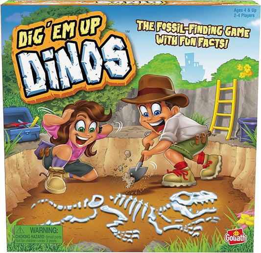 Goliath Dig 'Em Up Dinos - Fossil-Finding, Dino-Building Game Includes Fun Dinosaur Facts - 2-4 Players, Ages 4 and Up