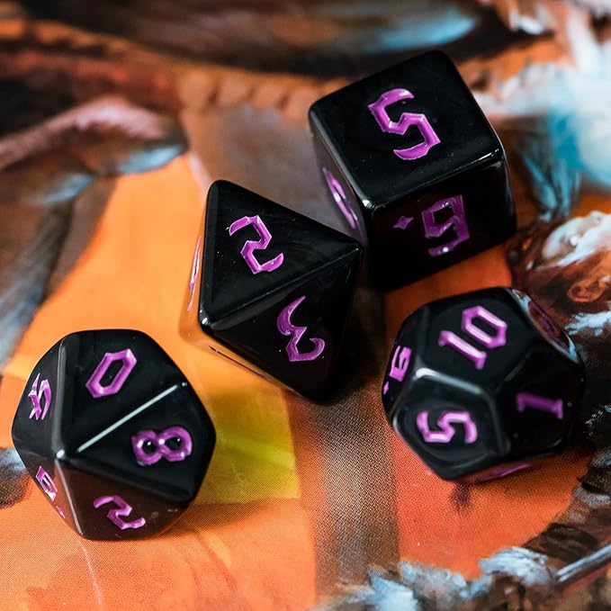 6 Sets DND Dice, Polyhedral Dice Set (42pcs) with Leather Dice Bag, D&D Dice Set for Dungeons and Dragons, RPG Table Games (Sickle Font Black Series)