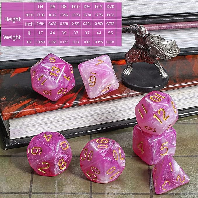 CiaraQ DND Polyhedral Dice Set with a Black Dice Bag for D&D RPG MTG Role Playing Table Games(Light Pink)