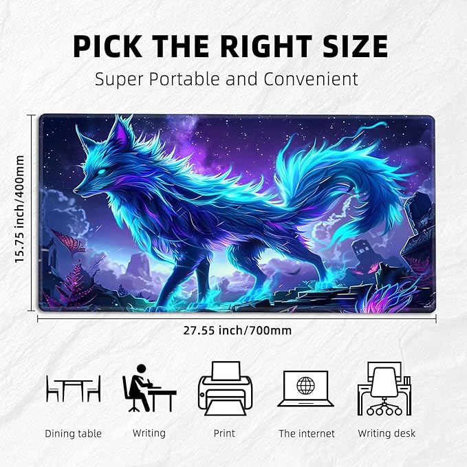 for MTG Playmat with Storage Bags, Card Playmat for TCG Card Playing Game,Rollable & Foldable for PTCG and Board Game Mat for Cards,Non-Slip Glowing Fox Desk Mat for Home Office