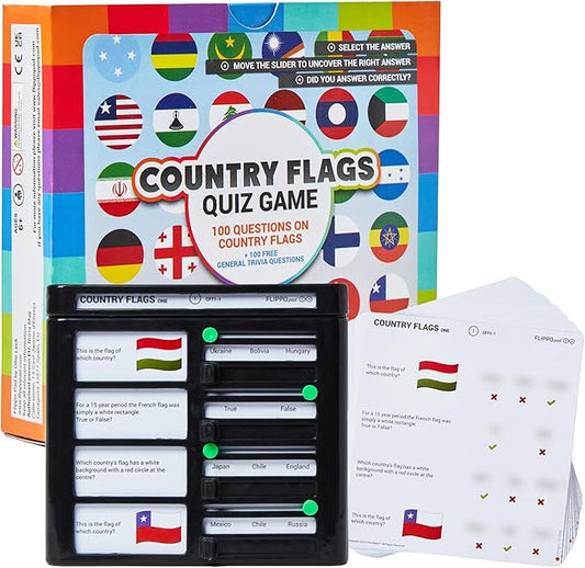Quiz Device Game - Country Flags Trivia Quiz Game - 25 Cards - 200 Questions - Educational & Fun - Ideal Travel Games for Kids - Family Quiz Games - Portable Pack - Age 6+